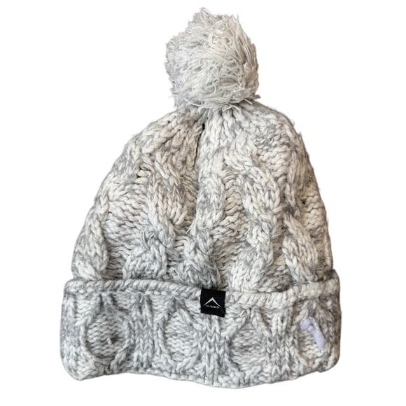 K-Way Accessories - K-Way Cable Knit Pom Beanie Women’s OS Gray Faux Fur Cuff